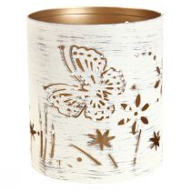 Product Lantern metal white gold butterfly Ø9cm H10cm 4pcs