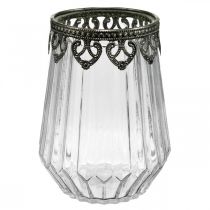 Lantern vintage, candle glass with metal decoration Ø11.5cm H15cm