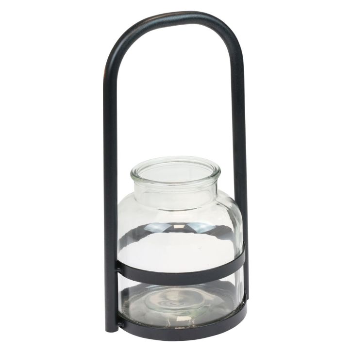 Lantern metal glass decoration black clear handle Ø14.5cm