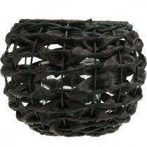 Product Lantern braided black, brown rattan candle glass Ø23cm H18cm