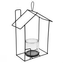 Product Lantern for hanging glass metal decorative house black H25cm