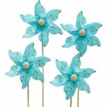Windmill pinwheel bees turquoise Ø8.5cm summer decoration garden 12pcs