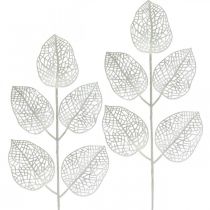 Product Winter decoration, deco leaves, artificial branch white glitter L36cm 10p