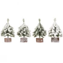 Product Winter decoration Christmas tree in green white Ø7cm H14cm 4pcs