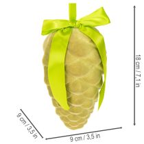 Product Beflocked Hanging Pine Cones with Ribbon and Bow, 18cm, Set of 3