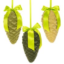 Product Pinecone-Shaped Artificial Hanging Decorations with Ribbon and Bow, 23cm, Set of 3
