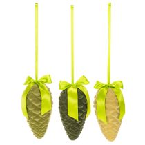 Product Pinecone-Shaped Artificial Hanging Decorations with Ribbon and Bow, 23cm, Set of 3