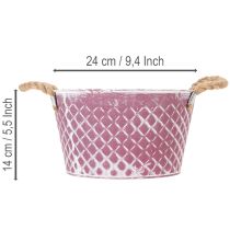 Product Zinc bowl, diamond shape with rope handles, violet/white washed, Ø24.5cm H14cm