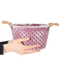 Product Zinc bowl, diamond shape with rope handles, violet/white washed, Ø24.5cm H14cm