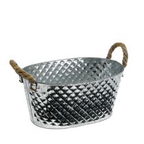 Product Zinc bowl oval with rope handles 27cm x 17.5cm H12cm