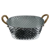 Product Zinc bowl oval with rope handles 27cm x 17.5cm H12cm