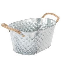 Product Oval zinc bowl with rope handles, 27cm x 17.5cm, H12cm