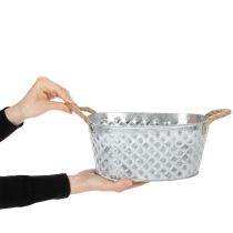 Product Oval zinc bowl with rope handles, 27cm x 17.5cm, H12cm