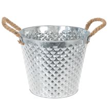 Product Zinc pot, diamond shape, with rope handles, whitewashed, Ø24.5cm H21cm