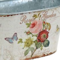 Vintage flower tub, metal pot with handles, planter with roses L18cm H10.5cm