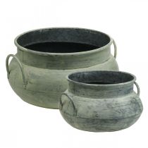 Product Planter with handles metal green washed Ø28 / 40cm set of 2