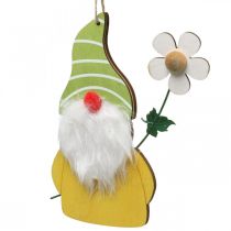 Spring decoration gnome to hang up wooden dwarf with flower H17cm 6pcs