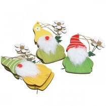 Product Spring decoration gnome for hanging wooden dwarf with flower H17cm 6 pcs