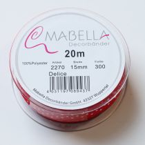Product Ribbon with polka dot pattern for versatile seasonal gift wrapping, 1.5cm wide, 20m long