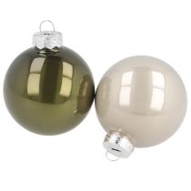 Product Christmas tree balls glass shiny in olive &amp; silver grey 5 cm 24 pcs