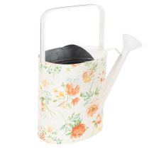 Product Vintage decorative metal watering can with rose motif, summer garden decoration, nostalgic planting can, H31.5 cm
