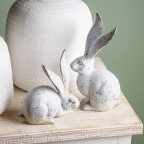 Product Decorative rabbit, garden figure in concrete look, shabby chic, Easter decoration with silver accents H21/14cm set of 2