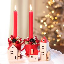 Product Decorative wooden house set, red and white, multi-piece winter decoration, 13cm, 6 pieces