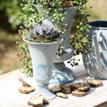 Product Decorative Chalice Metal Antique in White Blue Ø11cm H17.5cm