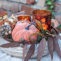 Product Decorative Pumpkins Yellow Beige Reddish Brown Flocked Ø18cm 3 Pcs