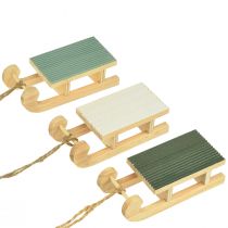 Product Decorative sleigh wood for hanging mint green white 9.5cm 6pcs