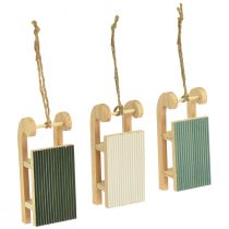 Product Decorative sleigh wood for hanging mint green white 9.5cm 6pcs