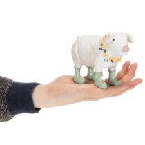 Product Decorative pig with rubber boots – Funny farm figurine with flower wreath 15.5cm