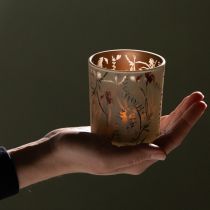 Product Decorative glass lantern with floral motif for atmospheric home accents, 8cm, 4 pieces.