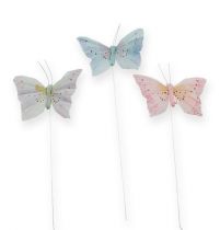 Deco butterfly on wire pastel 8cm 12pcs