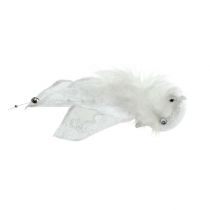 Deco bird on the clip with glitter white 14cm 2pcs