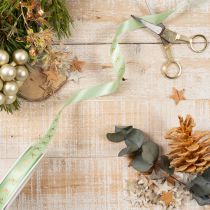 Product Mint Green Ribbon with Gold Bow Pattern on Roll 15mm x 18m for Decorative Use