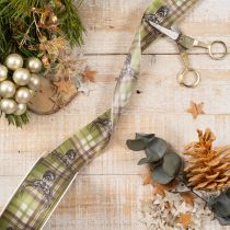 Product Decorative Ribbon with Stag Head and Checked Pattern 40mm x 15m – Green, Brown, Beige