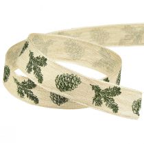 Product Decorative ribbon with wire edge cone cream green W25mm L18m