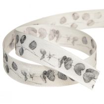 Product Decorative ribbon eucalyptus white grey W25mm L20m