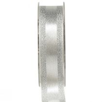 Product Decorative ribbon silver with glitter gift ribbon with stripes 25mm 20m