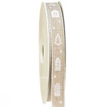 Product Decorative ribbon for Christmas houses and firs beige, white 15mm 20m
