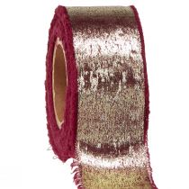 Product Decorative ribbon Christmas decorative ribbon Bordeaux Gold W40mm L10m