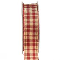Product Decorative ribbon check ribbon red beige gold W25mm L20m