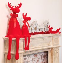 Product Flocked Red Reindeer Figure with Bow – Sitting Edge Ornament – 80cm
