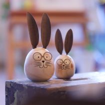 Product Decorative rabbit made of wood and metal with a humorous design, a friendly eye-catcher, 19cm, 2 pieces