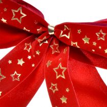 Product Decorative bow 4cm wide Red Christmas bow with golden stars Handmade bow 16×15cm 2pcs