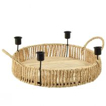 Product Decorative tray wood natural metal candle holder black Ø30cm