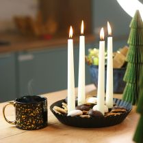 Product Designer metal candle holder in cake shape – Black, Ø 24 cm – Elegant table decoration for 4 candles – 2 pieces