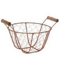 Product Wire basket, metal basket with handle, wood, rust, decorative, Ø18cm