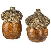 Product Ceramic Acorn House Decorative Acorns with Heart Motif Brown 6cm - Autumn Table Decoration - 6 pcs